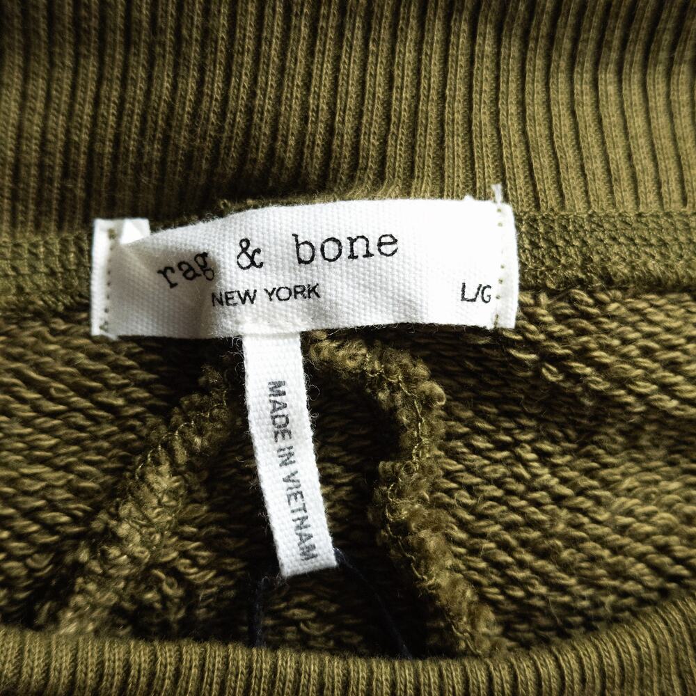 Rag & Bone Cropped Sweatshirt L Olive Minimalist Indie Normcore Modern - Picture 7 of 9